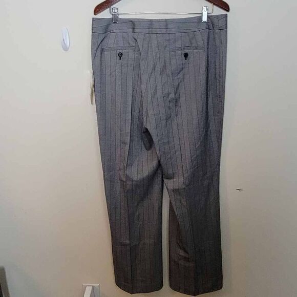 Anne Klein Stretch Career Wide Leg Pants Trousers Grey Pinstripes 14 - Picture 5 of 8